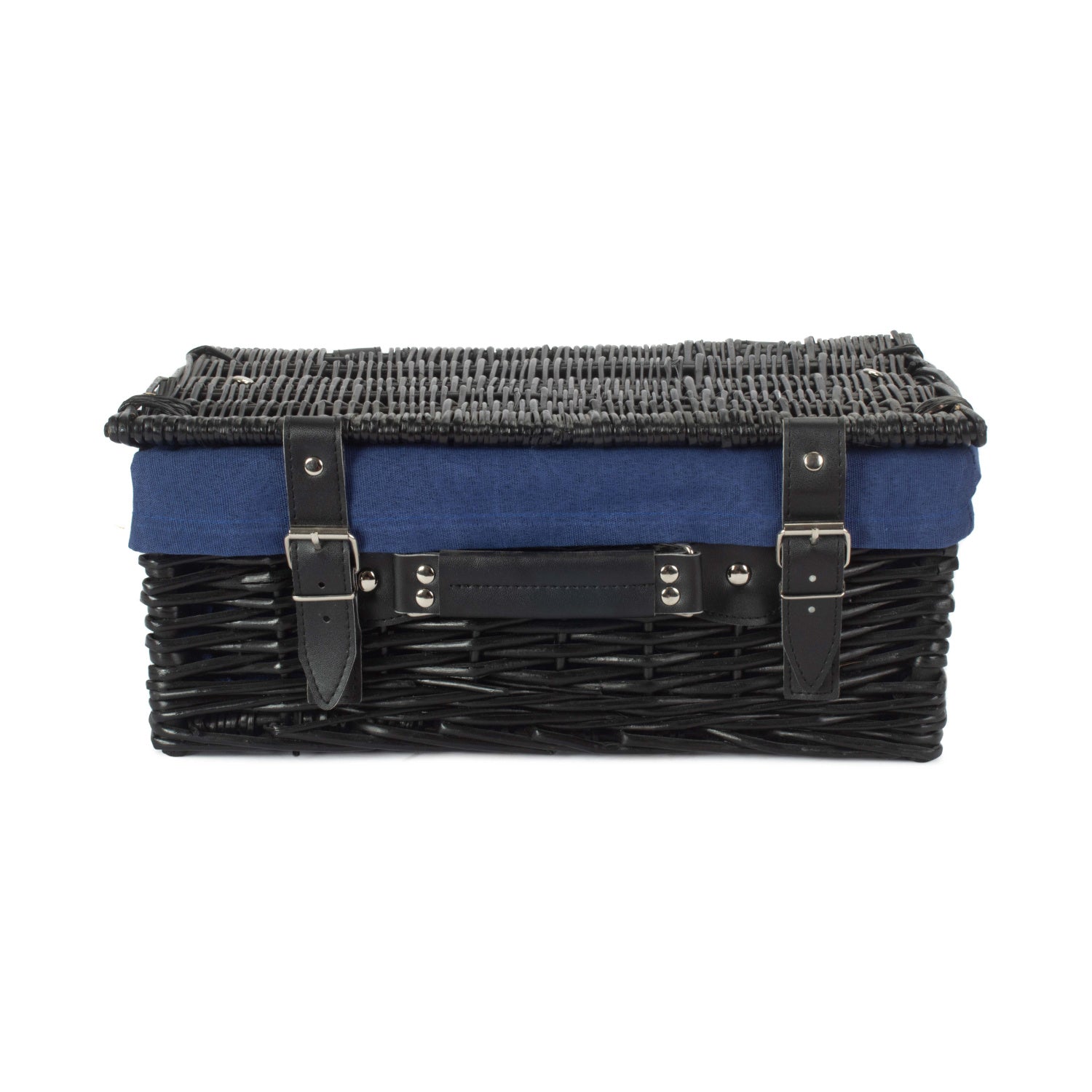 14 Inch Black Willow Hamper with Navy Blue Lining
