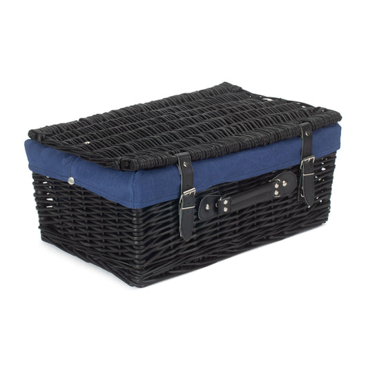 18 Inch Black Willow Hamper with Navy Blue Lining