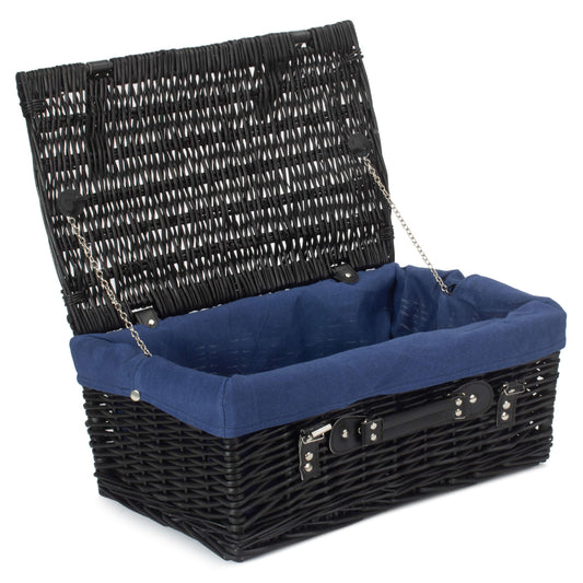 18 Inch Black Willow Hamper with Navy Blue Lining
