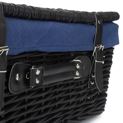 18 Inch Black Willow Hamper with Navy Blue Lining