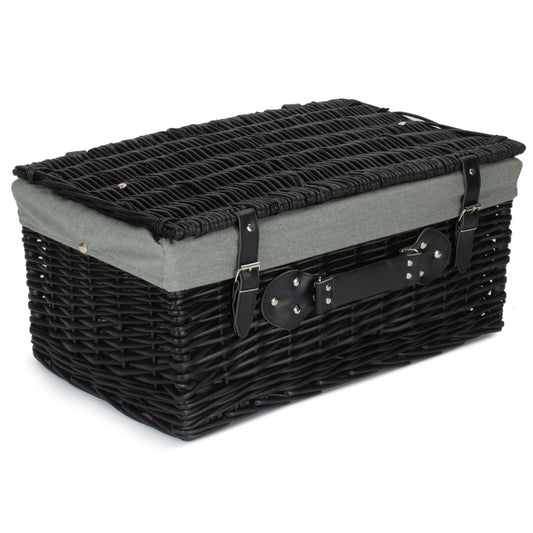 20 Inch Black Willow Hamper with Grey Sage Lining