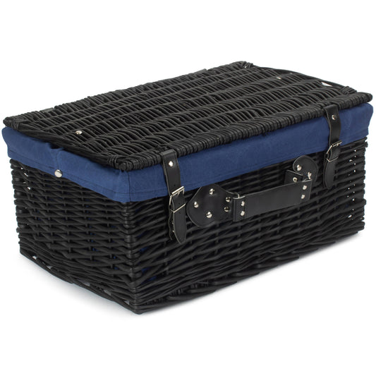 20 Inch Black Willow Hamper with Navy Blue Lining