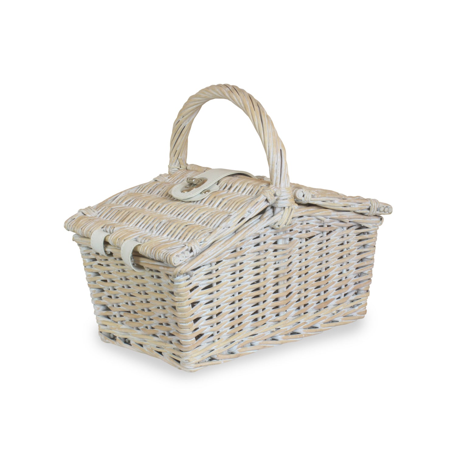 Small White Wash Willow Double Lidded Hamper Basket