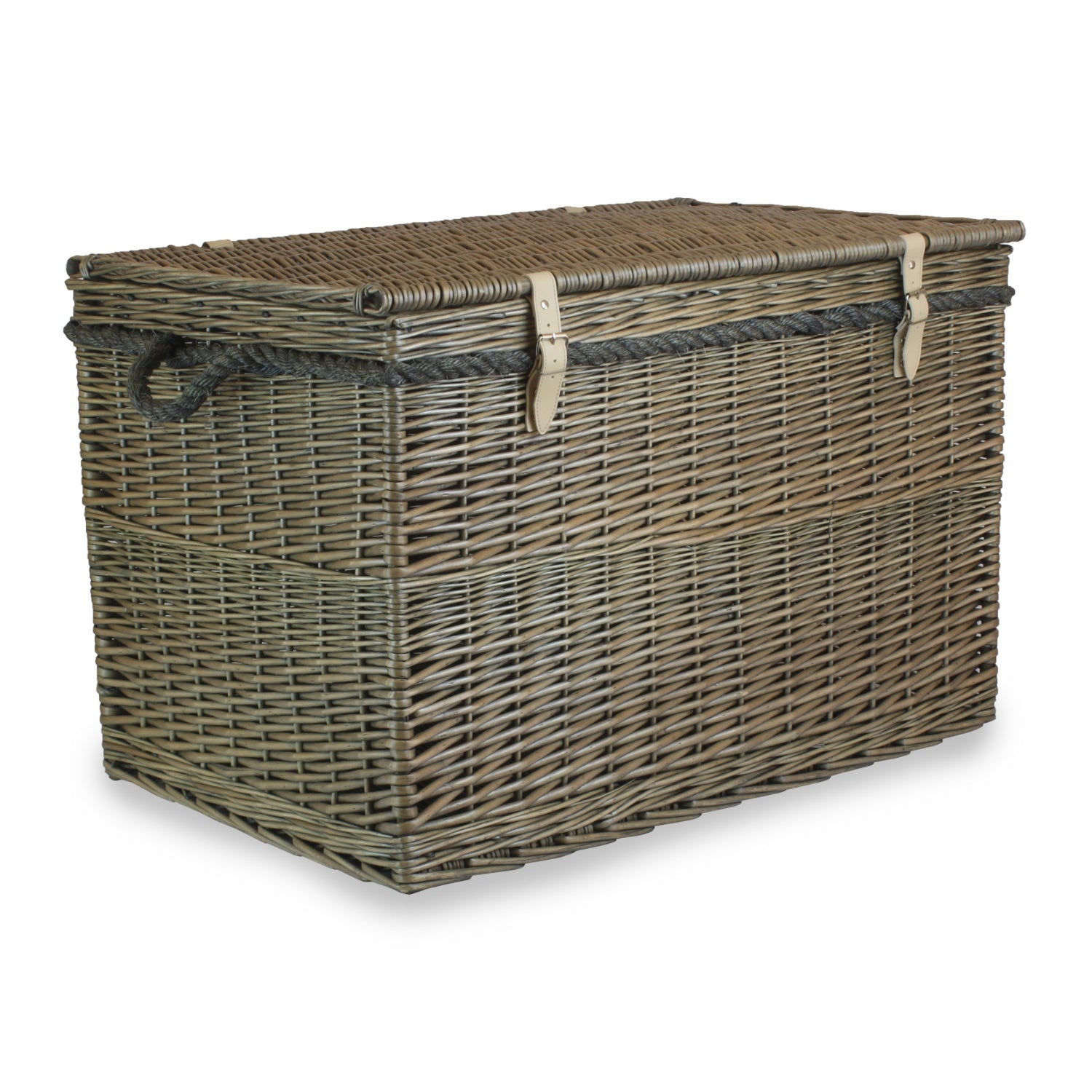 29 Inch Antique Wash Willow Storage Hamper with Rope Handles