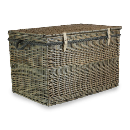 29 Inch Antique Wash Willow Storage Hamper with Rope Handles