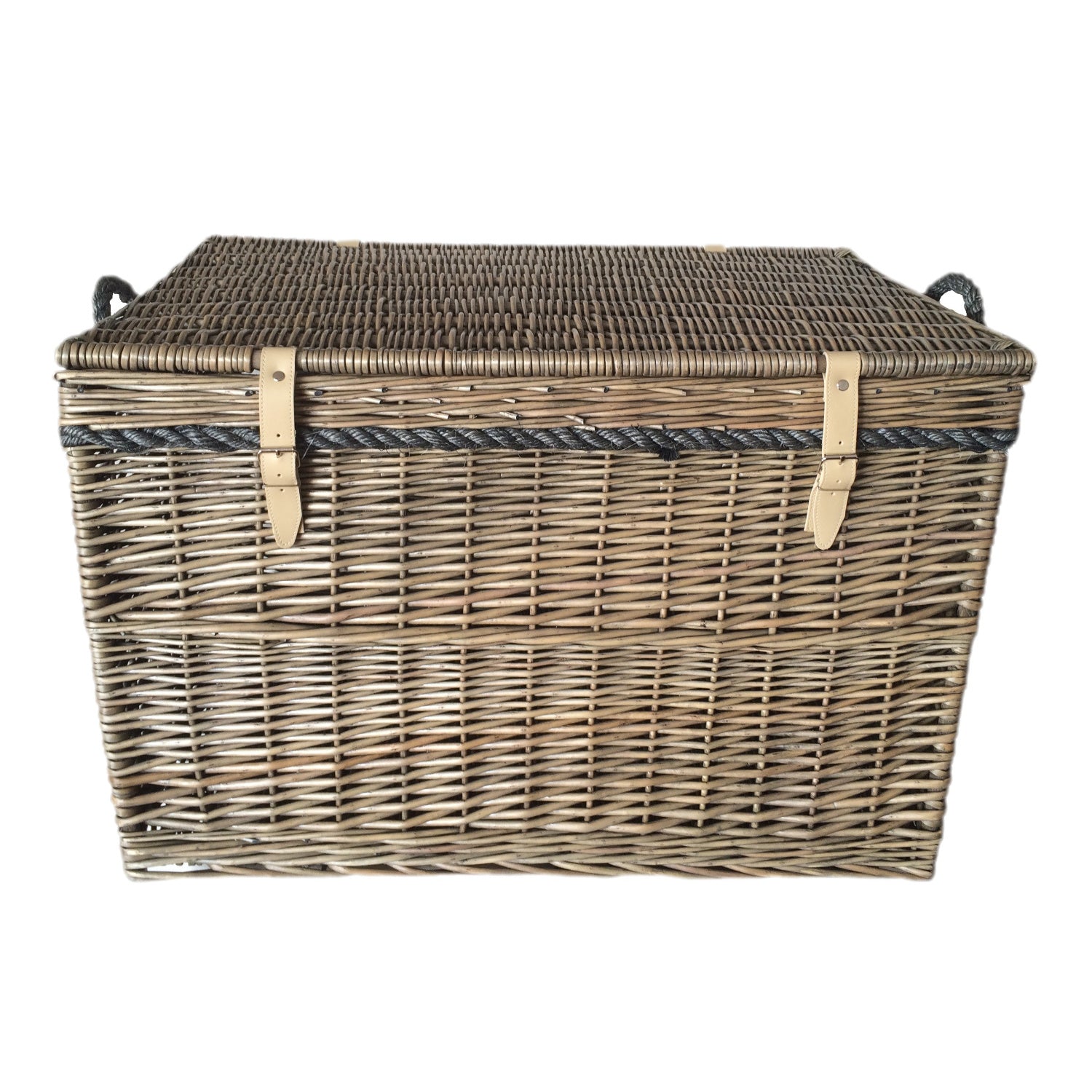 29 Inch Antique Wash Willow Storage Hamper with Rope Handles