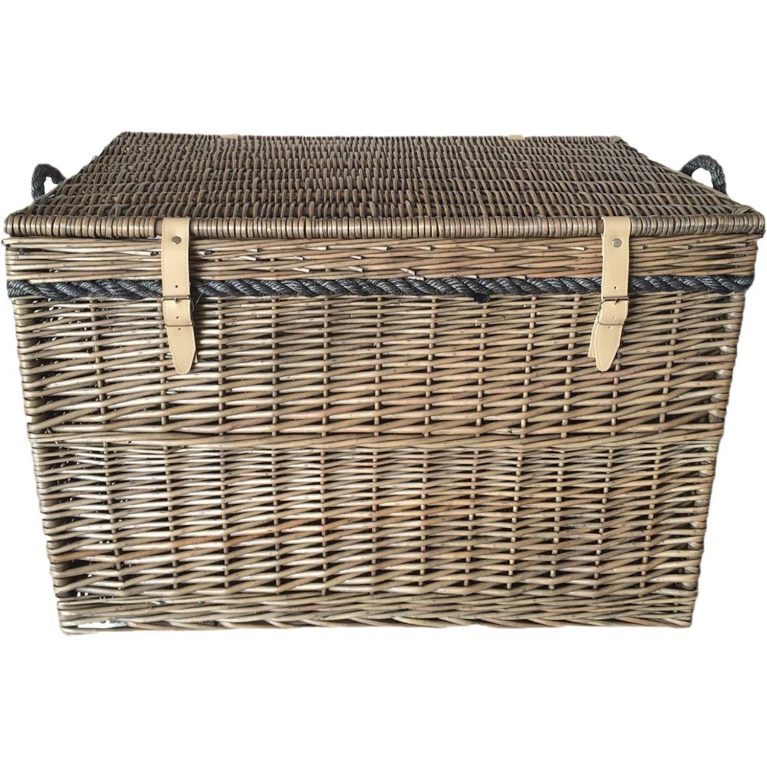 29 Inch Antique Wash Willow Storage Hamper with Rope Handles
