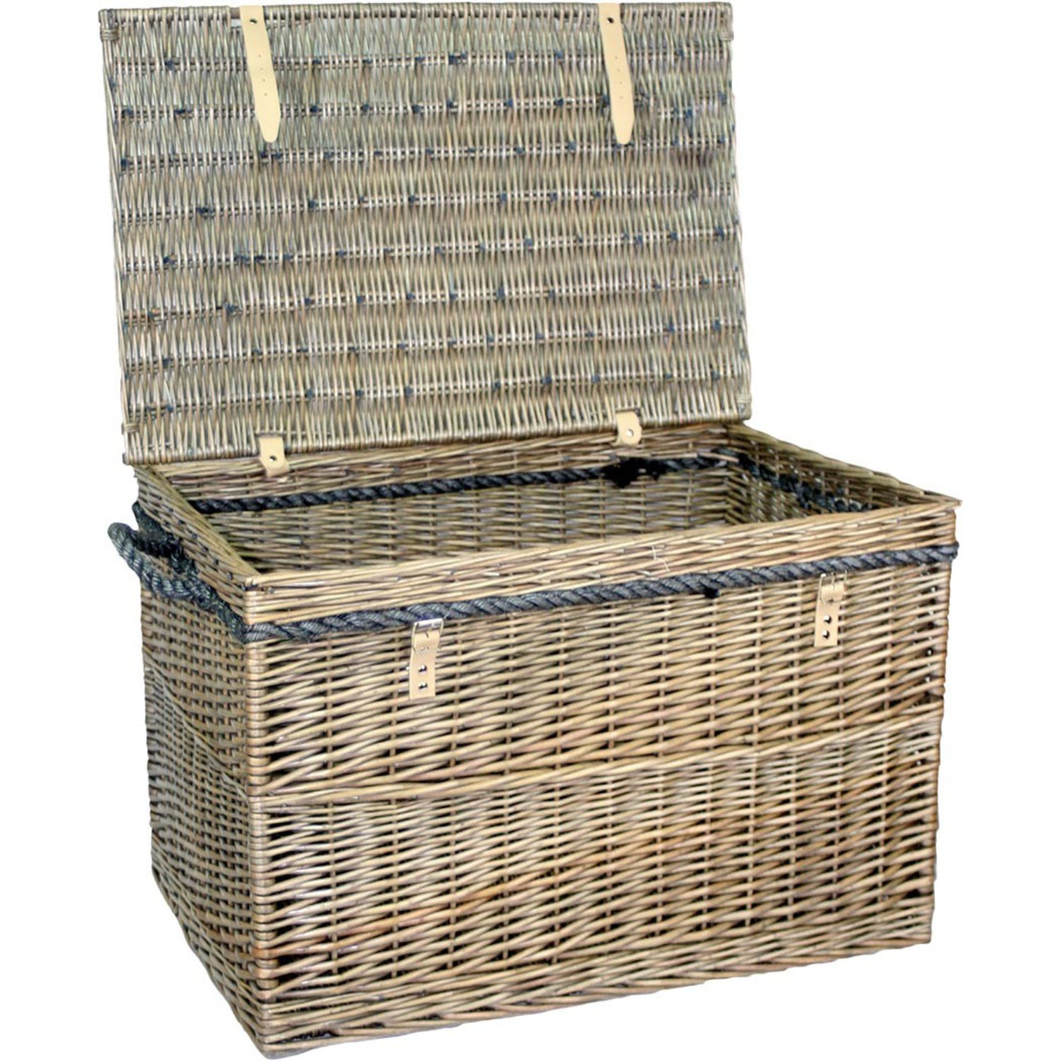29 Inch Antique Wash Willow Storage Hamper with Rope Handles