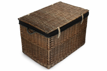 29 Inch Antique Wash Willow Storage Hamper with Rope Handles and Black Lining