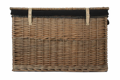29 Inch Antique Wash Willow Storage Hamper with Rope Handles and Black Lining