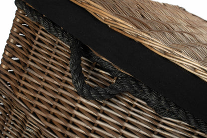 29 Inch Antique Wash Willow Storage Hamper with Rope Handles and Black Lining