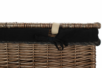 29 Inch Antique Wash Willow Storage Hamper with Rope Handles and Black Lining