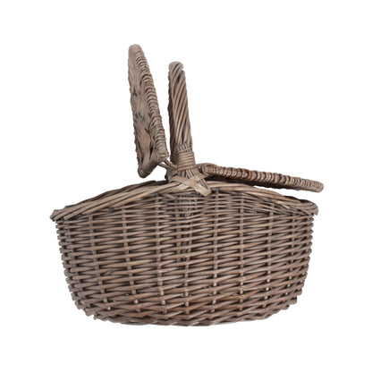 Small Antique Wash Finish Willow Oval Picnic Basket