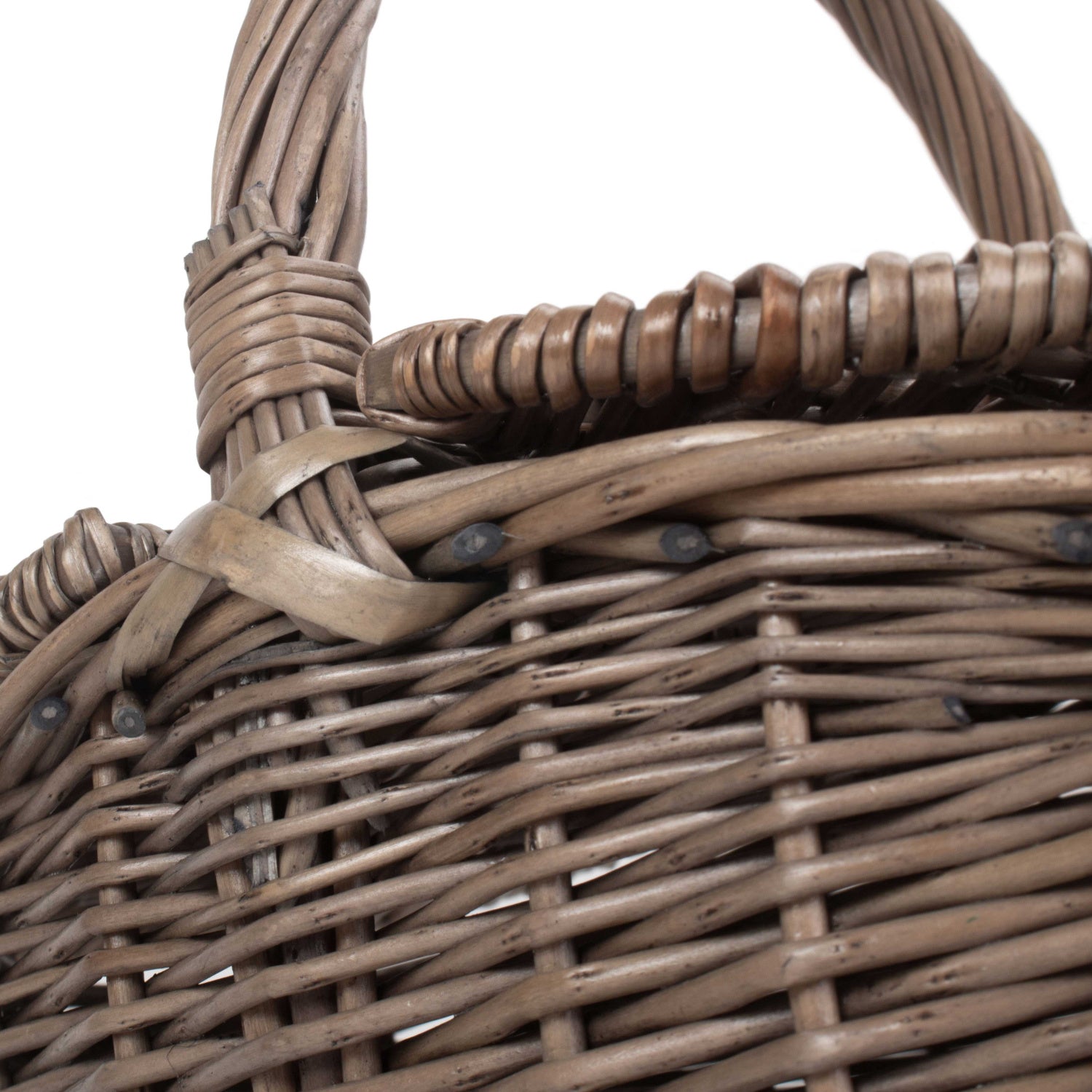 Small Antique Wash Finish Willow Oval Picnic Basket