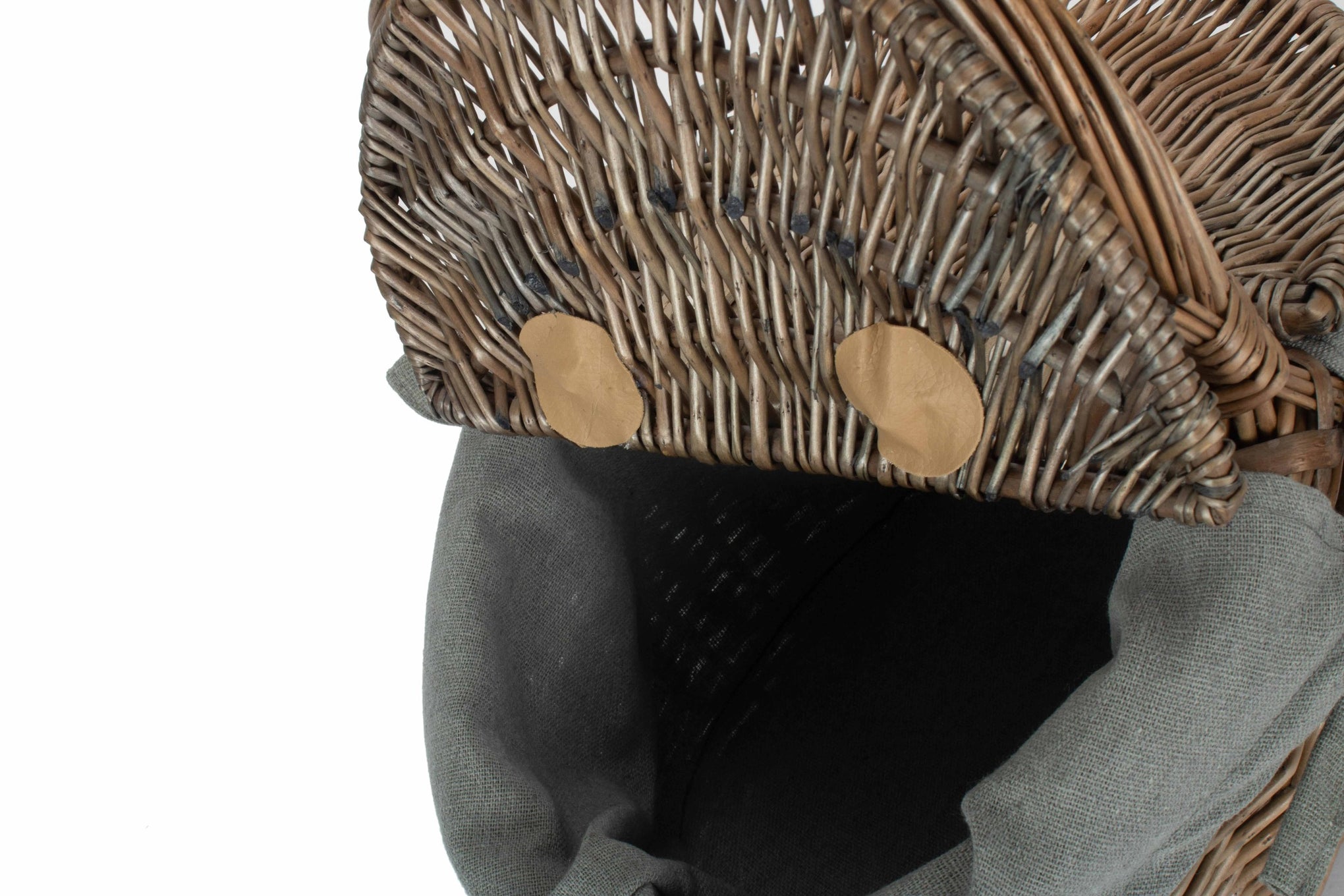 Small Antique Wash Finish Willow Oval Picnic Basket with Grey Sage Lining