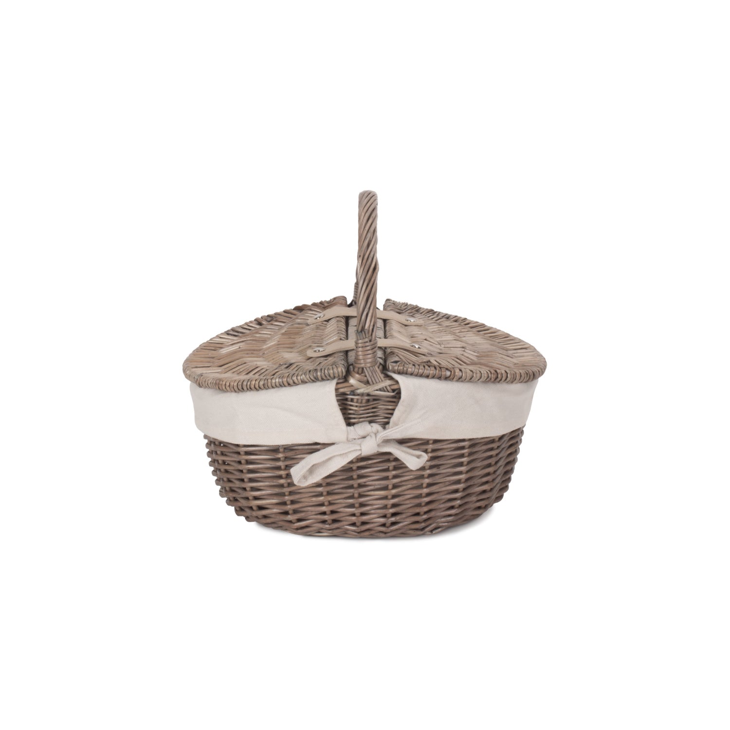 Small Antique Wash Finish Willow Oval Picnic Basket with White Lining
