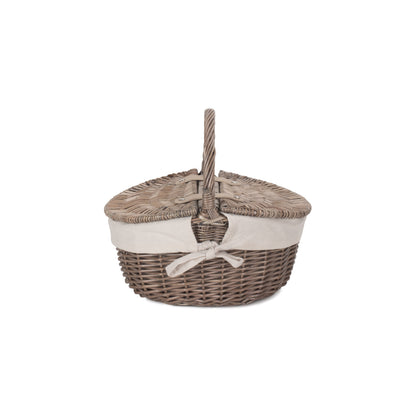 Small Antique Wash Finish Willow Oval Picnic Basket with White Lining