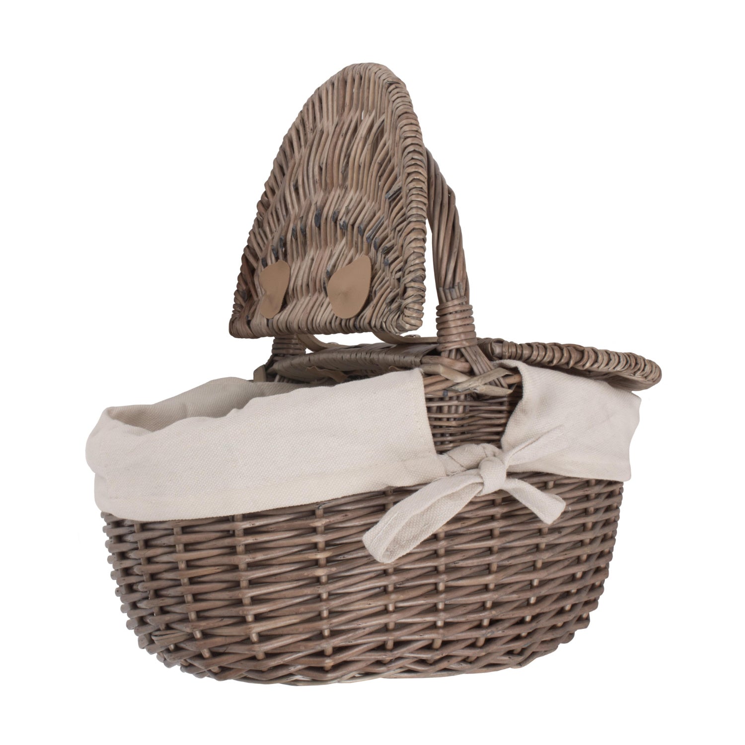 Small Antique Wash Finish Willow Oval Picnic Basket with White Lining