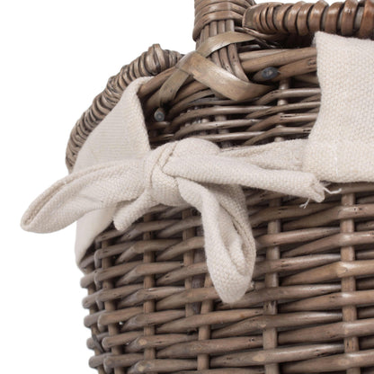 Small Antique Wash Finish Willow Oval Picnic Basket with White Lining