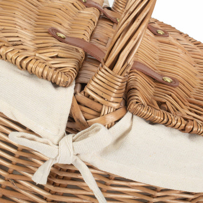 Light Steamed Willow Oval Lidded Picnic Hamper Basket with White Lining