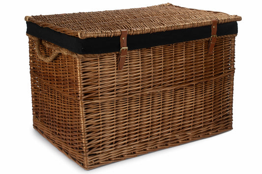 29 Inch Light Steamed Willow Storage Hamper with Black Lining