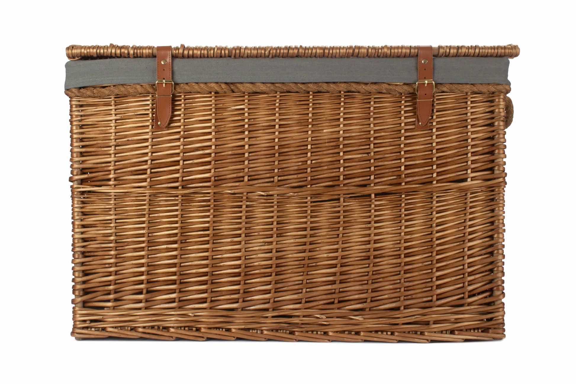 29 Inch Light Steamed Willow Storage Hamper with Grey Sage Lining