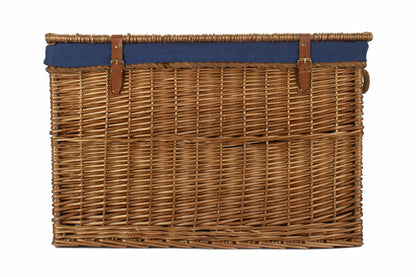 29 Inch Light Steamed Willow Storage Hamper with Navy Blue Lining