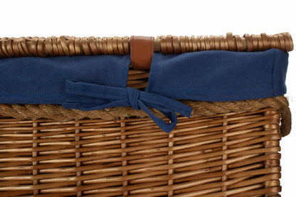 29 Inch Light Steamed Willow Storage Hamper with Navy Blue Lining