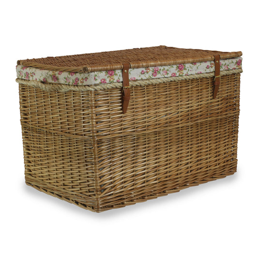 29 Inch Light Steamed Willow Storage Hamper with Garden Rose Lining