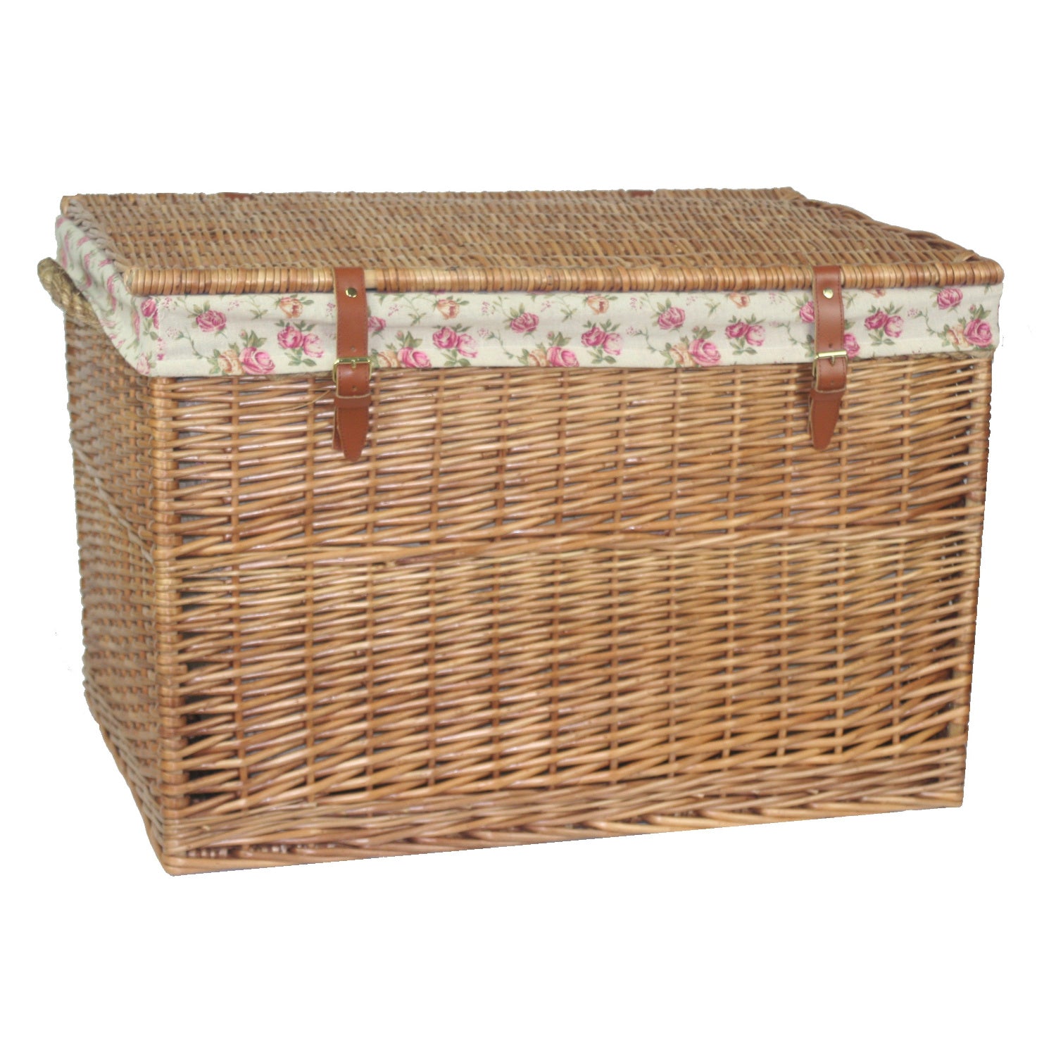 29 Inch Light Steamed Willow Storage Hamper with Garden Rose Lining