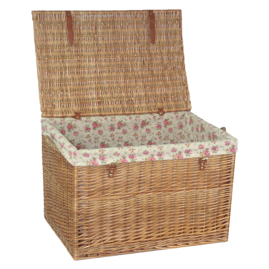 29 Inch Light Steamed Willow Storage Hamper with Garden Rose Lining