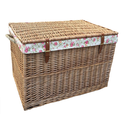 29 Inch Light Steamed Willow Storage Hamper with Garden Rose Lining