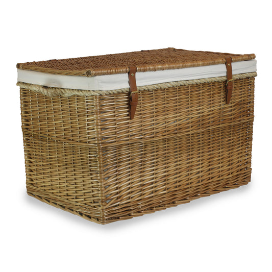 29 Inch Light Steamed Willow Storage Hamper with White Lining
