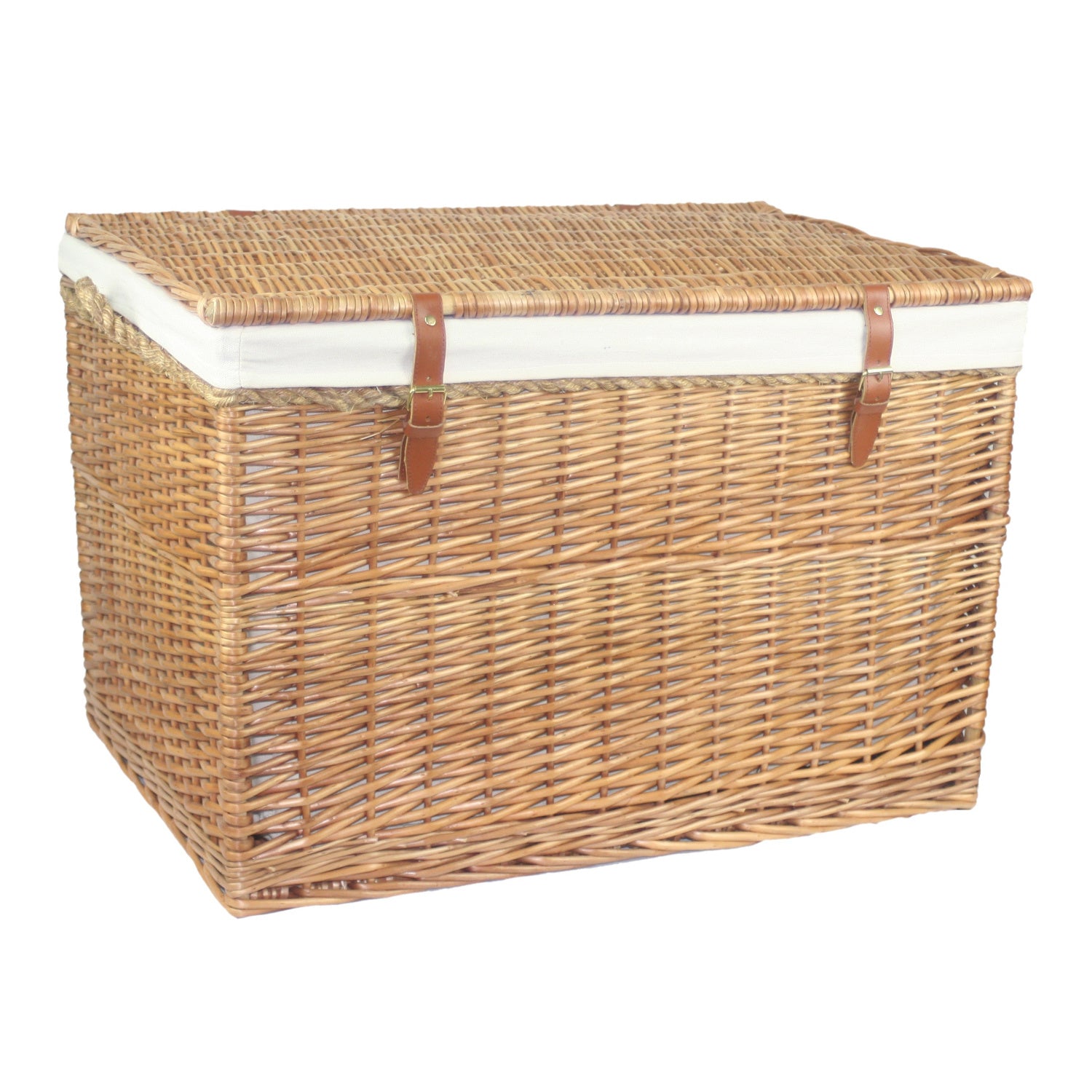 29 Inch Light Steamed Willow Storage Hamper with White Lining