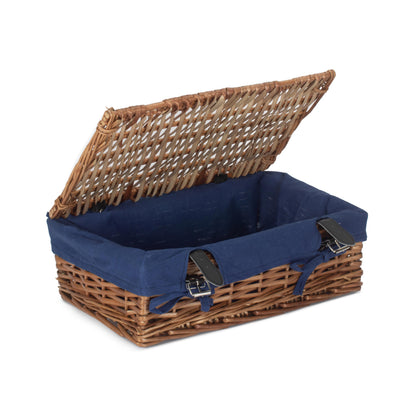 15 Inch Split Willow Hamper with Navy Blue Lining