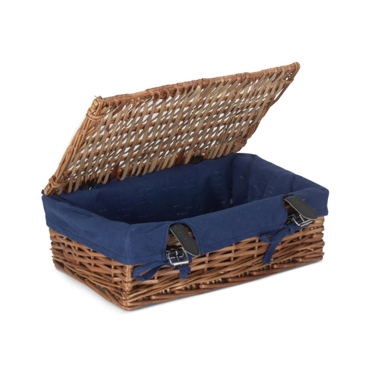 15 Inch Split Willow Hamper with Navy Blue Lining