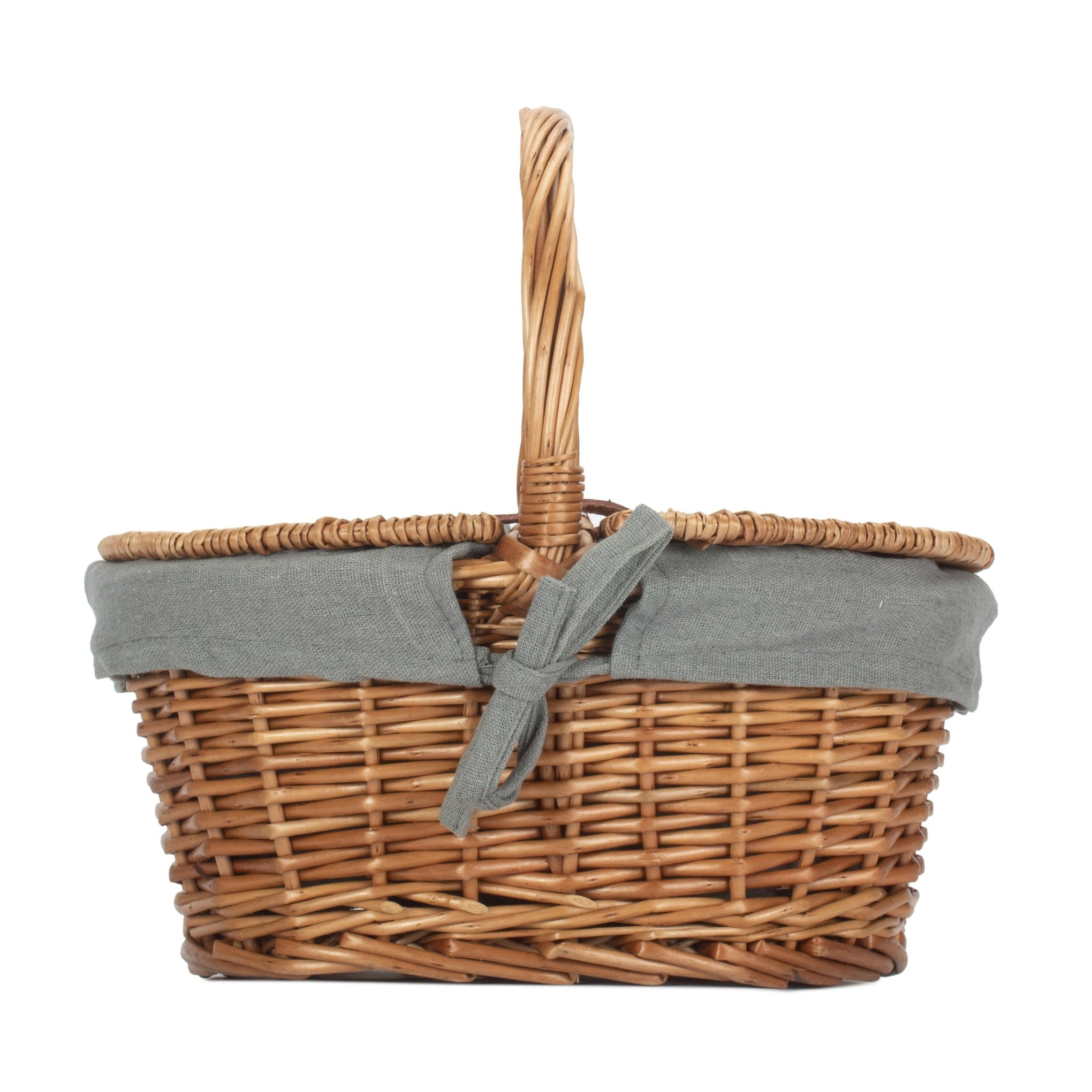 Child's Light Steamed Finish Willow Oval Picnic Basket with Grey Sage Lining