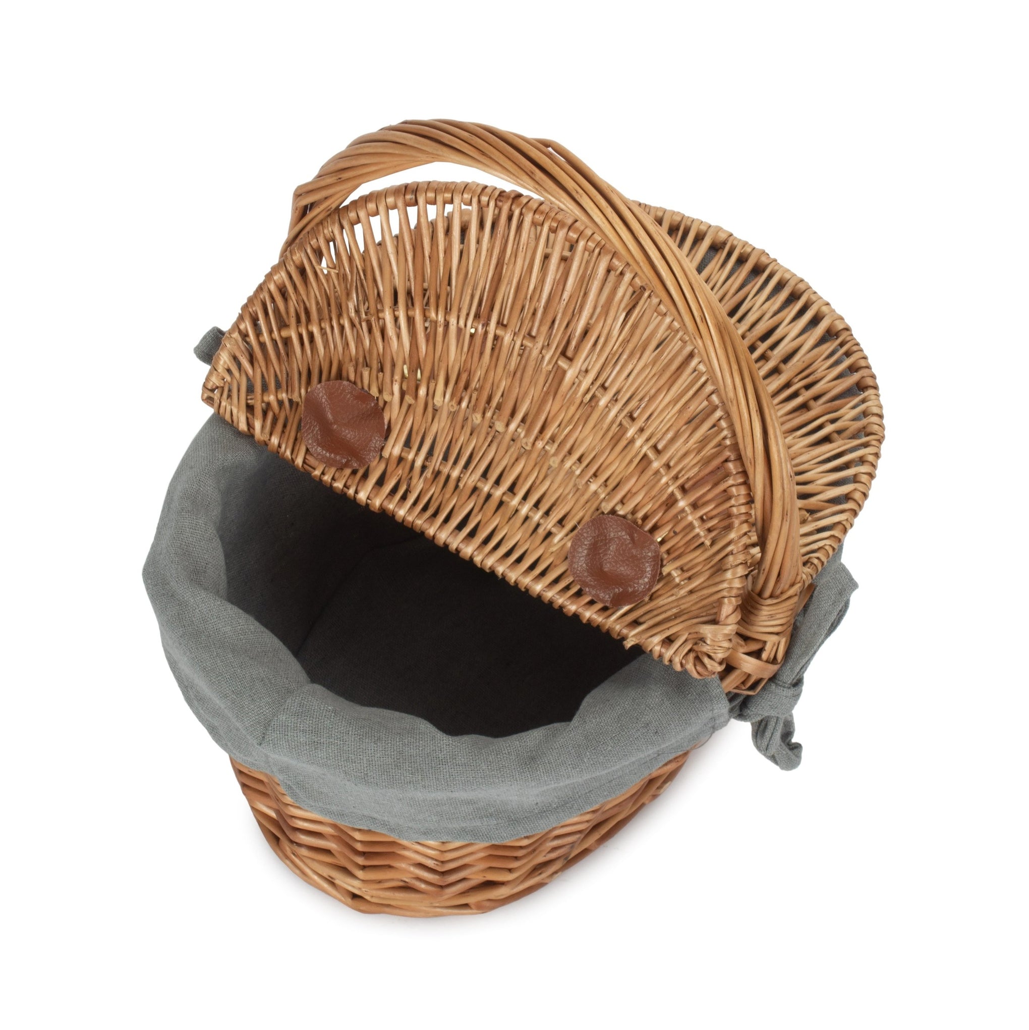 Child's Light Steamed Finish Willow Oval Picnic Basket with Grey Sage Lining