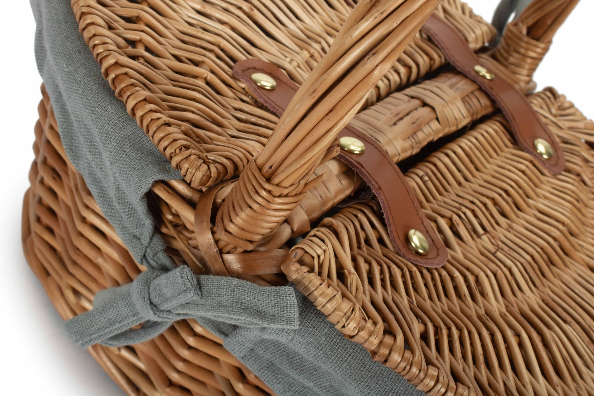 Child's Light Steamed Finish Willow Oval Picnic Basket with Grey Sage Lining