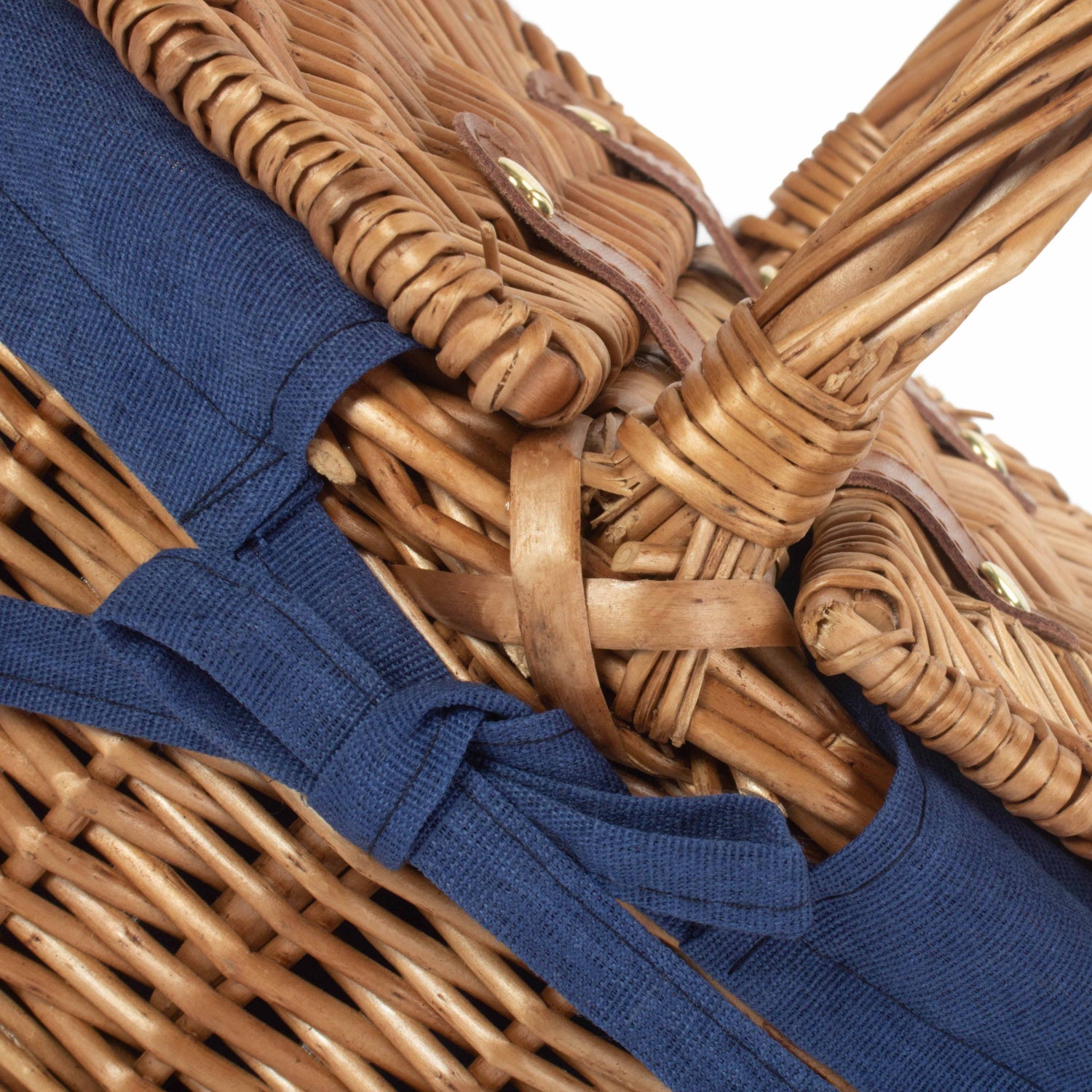 Child's Light Steamed Finish Willow Oval Picnic Basket with Navy Blue Lining