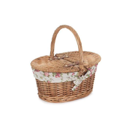 Child's Light Steamed Finish Oval Willow Picnic Basket with Garden Rose Lining