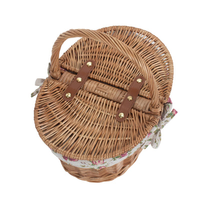 Child's Light Steamed Finish Oval Willow Picnic Basket with Garden Rose Lining