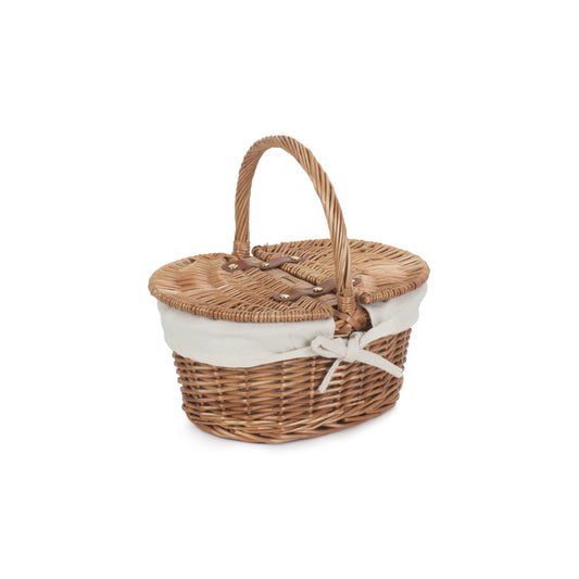 Child's Light Steamed Finish Willow Oval Picnic Basket with White Lining