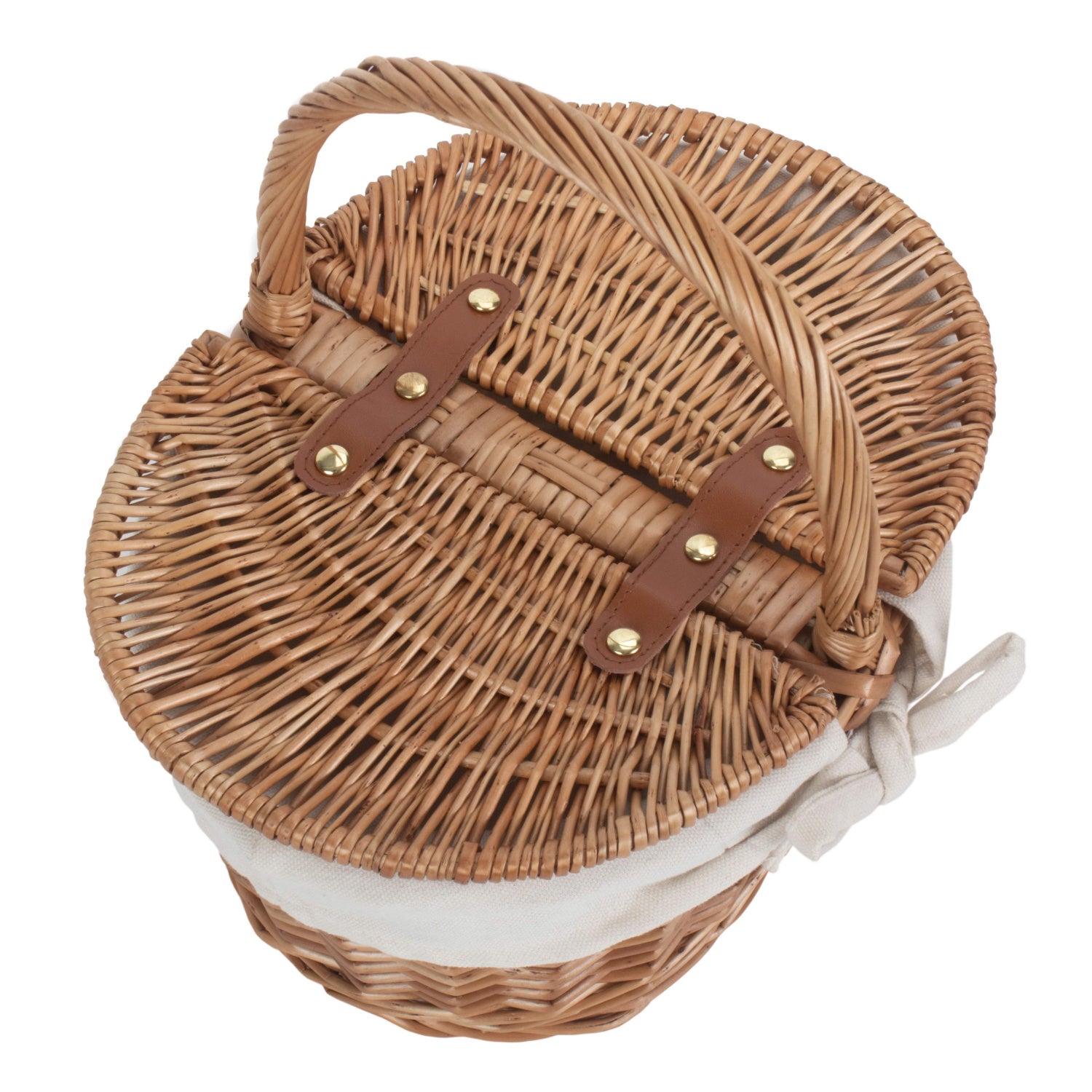 Child's Light Steamed Finish Willow Oval Picnic Basket with White Lining