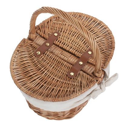 Child's Light Steamed Finish Willow Oval Picnic Basket with White Lining