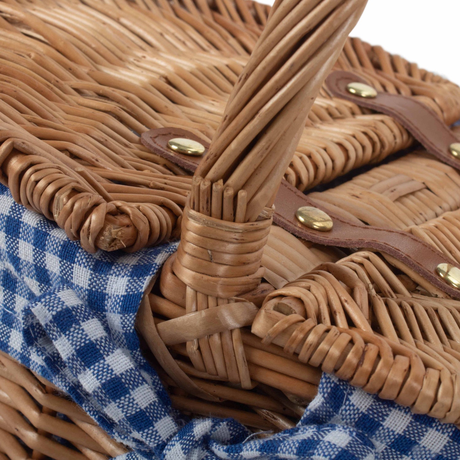 Child's Light Steamed Finish Willow Oval Picnic Basket with Blue & White Checked Lining