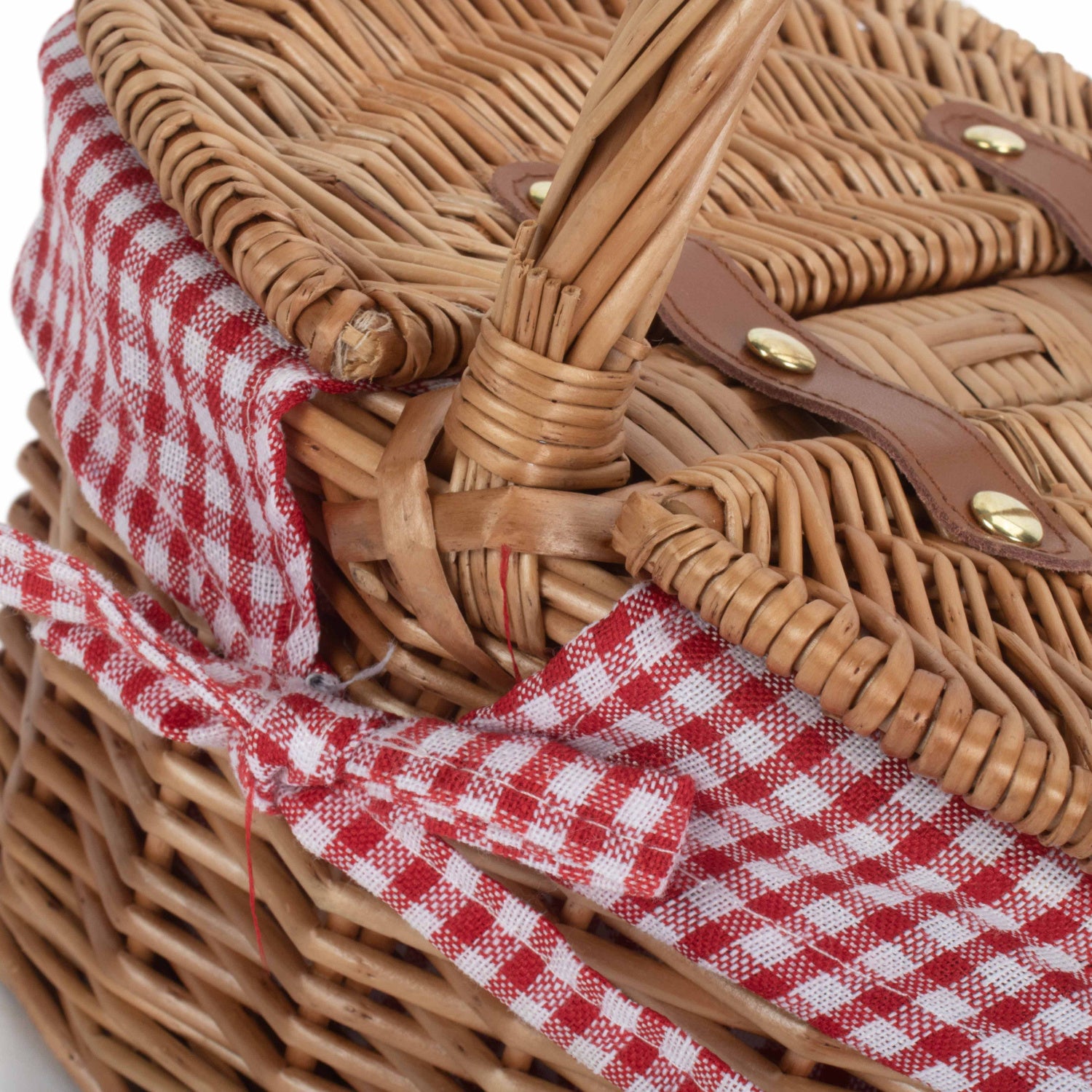 Child's Light Steamed Finish Willow Oval Picnic Basket with Red & White Checked Lining