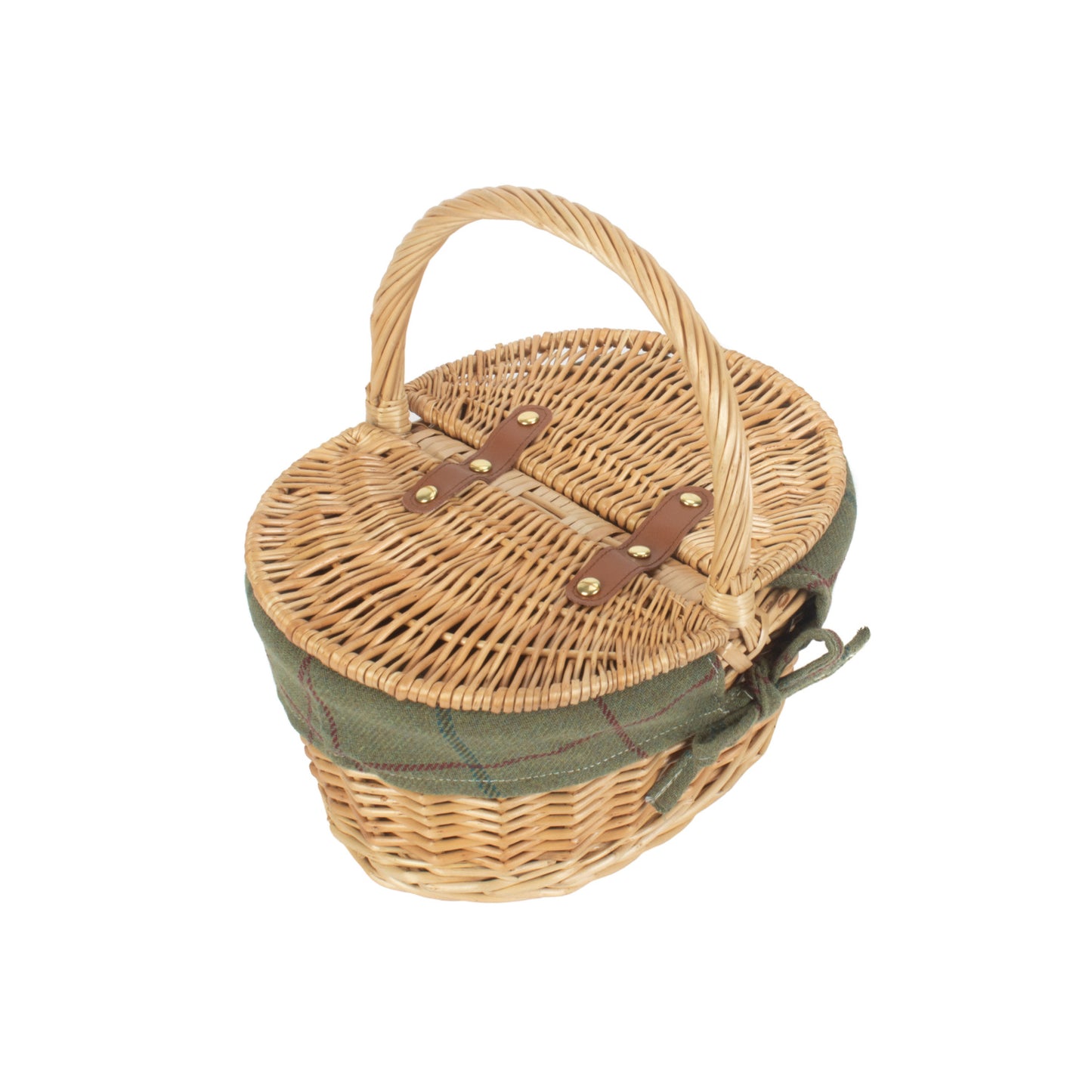 Child's Oval Lined Lidded Hamper With Green Tweed Lining