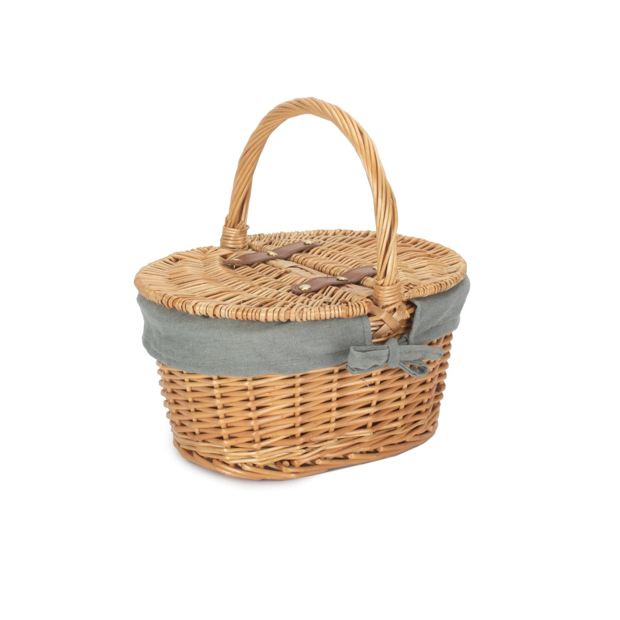 Child's Oval Willow Lidded Hamper with Grey Sage Lining