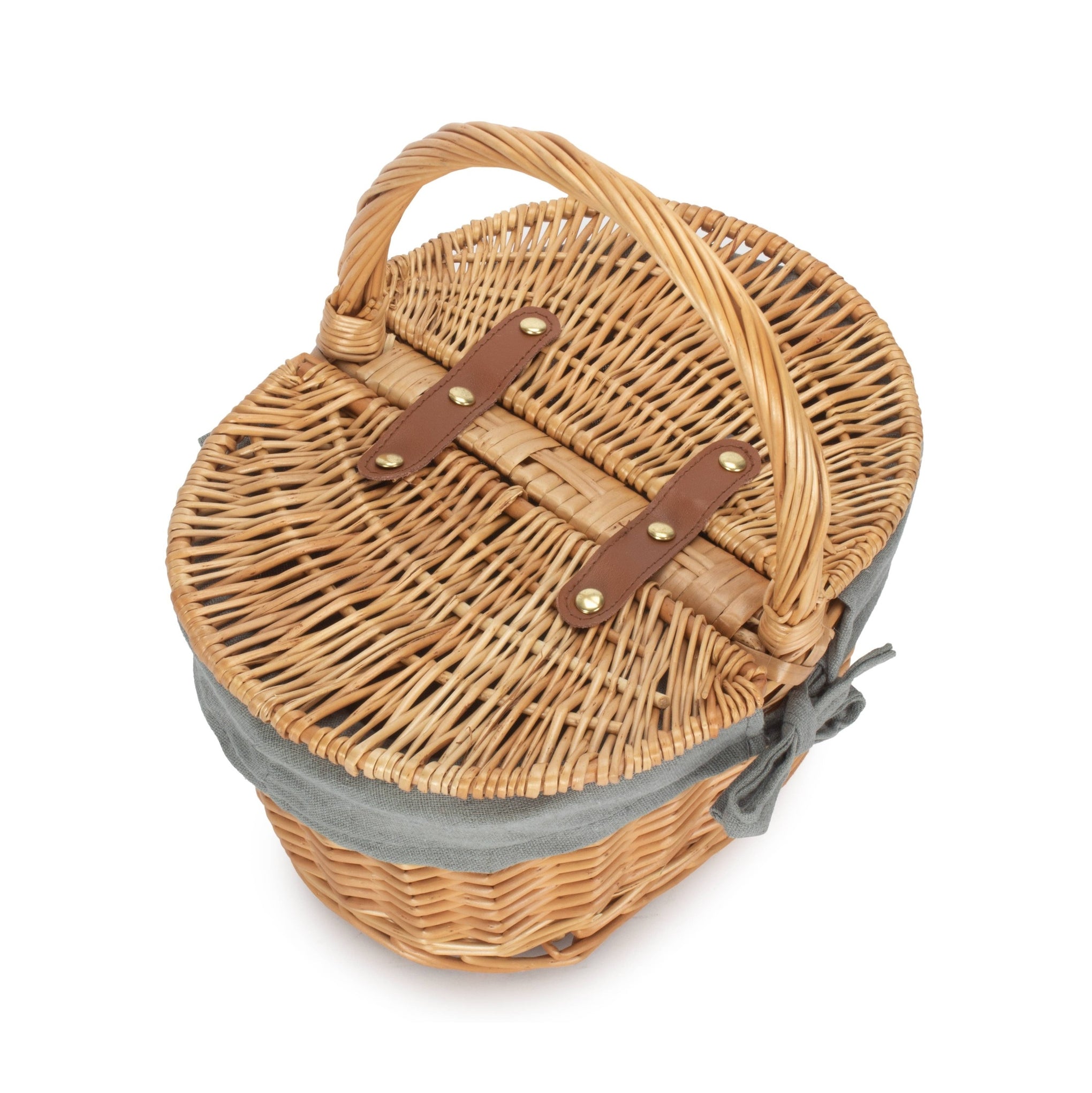 Child's Oval Willow Lidded Hamper with Grey Sage Lining